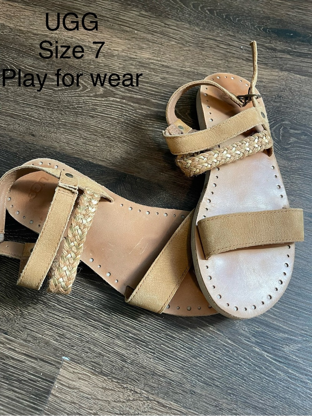 UGG Women's Tan Braided Strap Leather Sandals